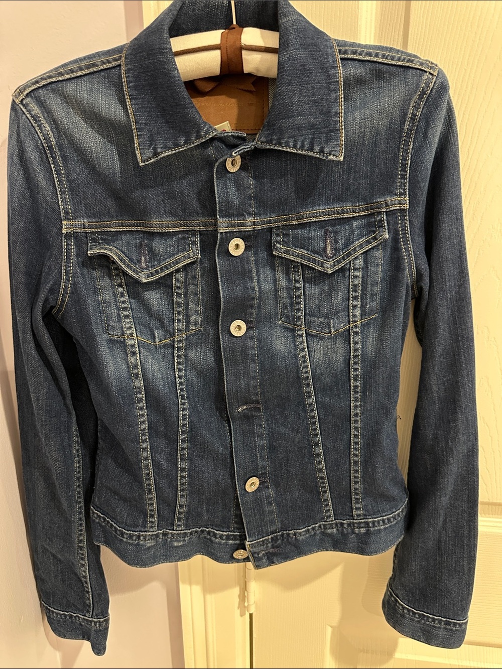 AG Adriano Goldschmied Dark Blue The Robyn Denim Trucker Jacket size small